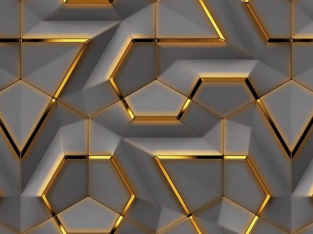 Fototapeta z trójwymiarowym wzorem sześciokątów w szaro-żółtej tonacji
