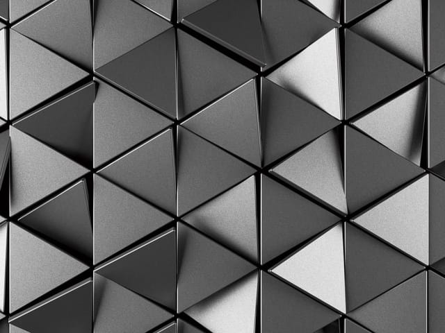 Fototapeta z geometrycznymi trójkątnymi wzorami 3D o metalicznej powierzchni