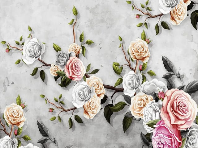 Fototapeta Gałązki z różami i liśćmi