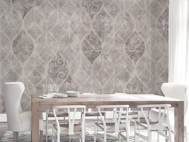 Fototapeta z geometrycznym wzorem i ornamentami w szarościach