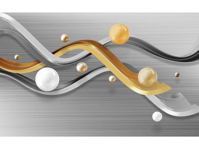 Fototapeta z metalicznymi liniami i kolorowymi kulami na tle metalu