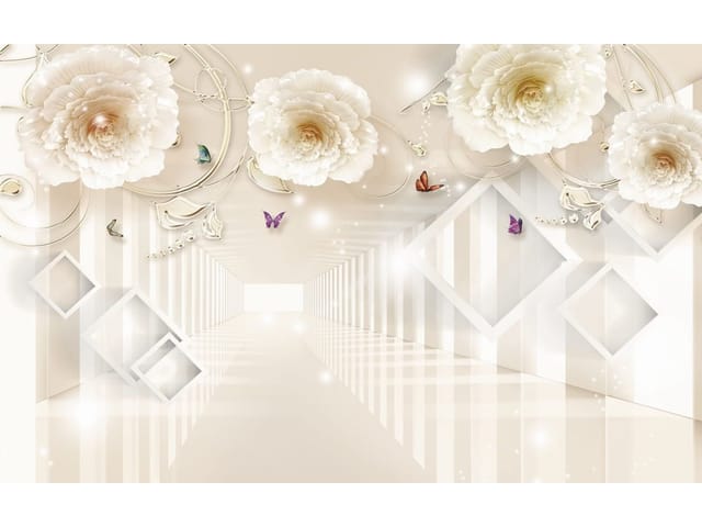 Fototapeta 3D tunel z białymi kwiatami