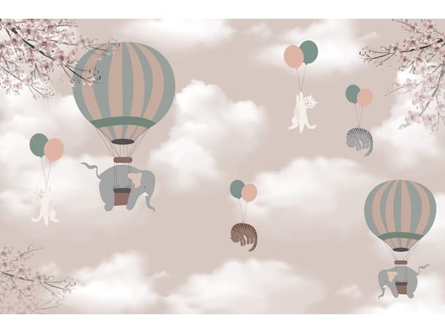 Fototapeta Słoń w balonie nad chmurami