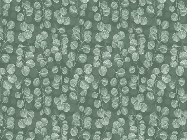 Fototapeta z dużymi liśćmi na zielonym tle z białymi konturami