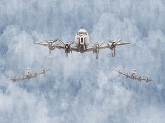 Fototapeta z trzema samolotami w formacji na tle chmur i nieba