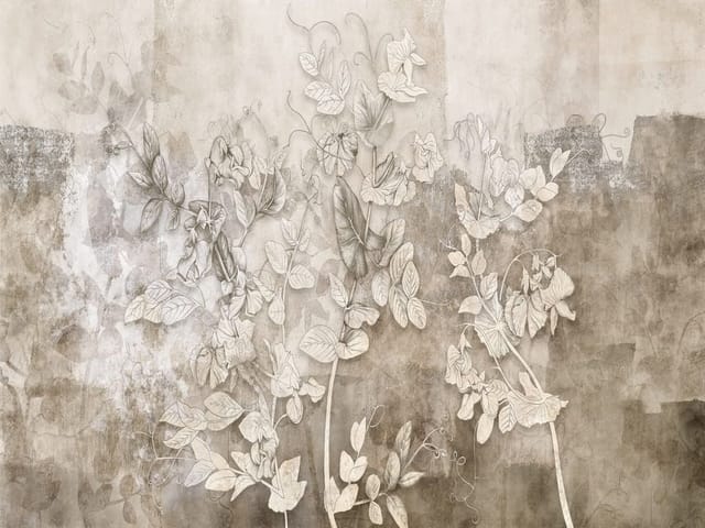 Fototapeta Polne kwiaty i liście na ścianie (kod: 26278) Fototapeta z polnymi kwiatami i delikatnymi liśćmi na subtelnym tle