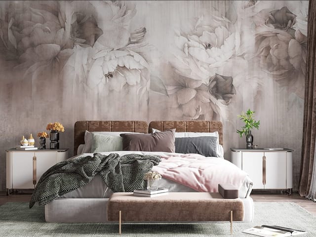 Fototapeta z dużymi kwiatami w pastelowych kolorach na rozmytym tle