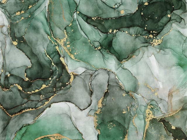 Fototapeta z abstrakcyjnymi zielonymi wzorami i złotymi akcentami