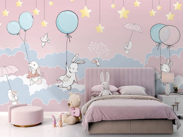 Fototapeta Króliki z Balonami na Chmurach