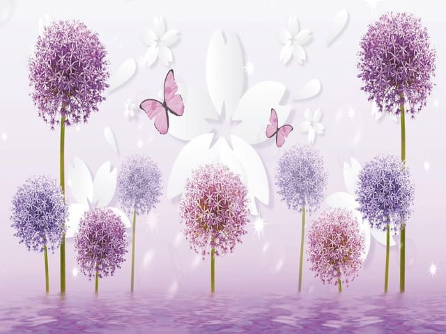 Fototapeta Fioletowe kwiaty z zielonymi łodygami