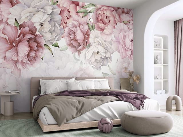 Fototapeta Piwonie w pastelowych odcieniach (kod: 26331) Fototapeta z dużymi kwiatami piwonii w pastelowych odcieniach różu i bieli