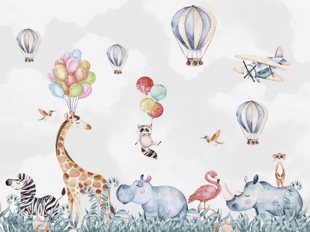 Fototapeta Zwierzęta z balonami na niebie