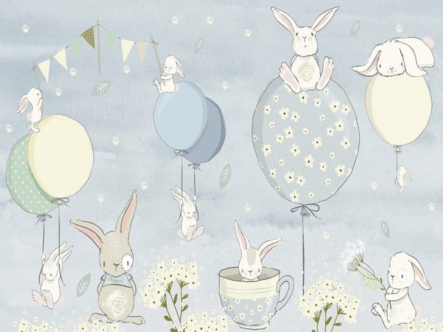Fototapeta Króliki na Balonach w Pastelach