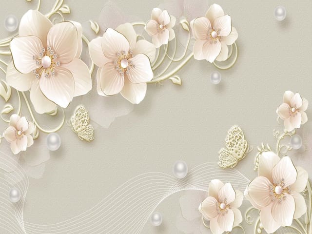 Fototapeta Kwiaty z Perłowymi Ozdobami