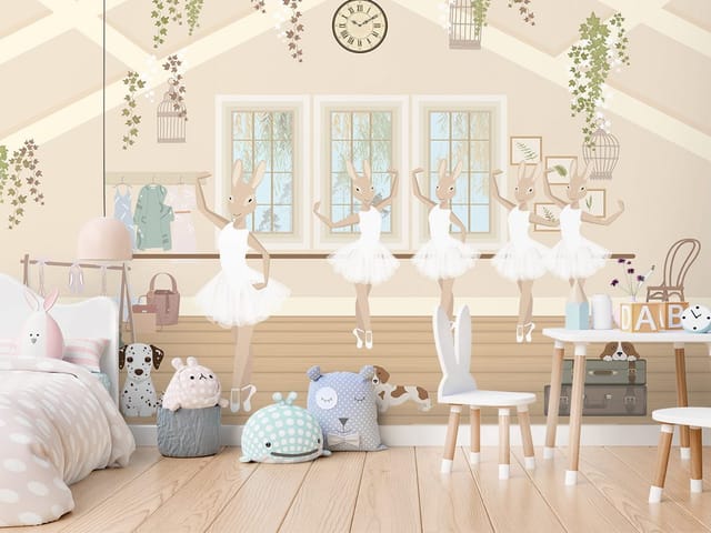 Fototapeta Króliczki baletnice w sali tanecznej