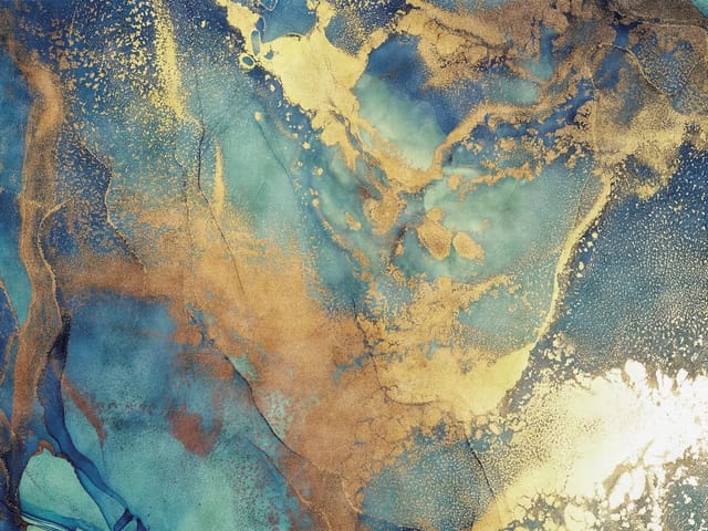 Fototapeta z abstrakcyjnymi wzorami w odcieniach niebieskiego i złotymi akcentami