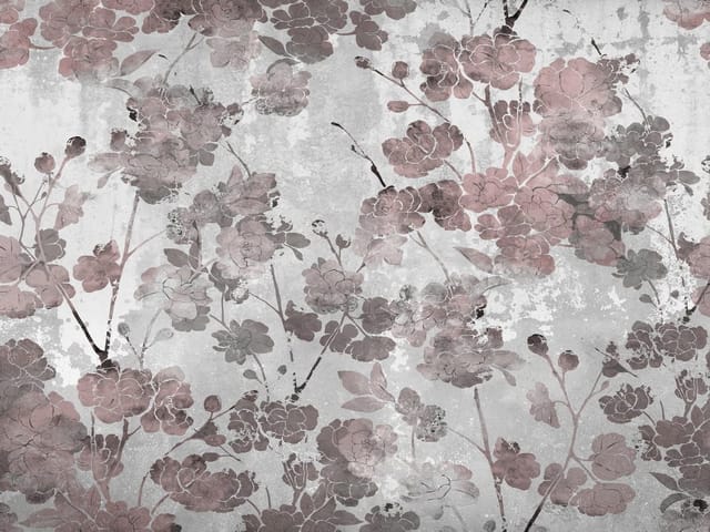 Fototapeta z kwiatowym wzorem w odcieniach różu na szarym tle