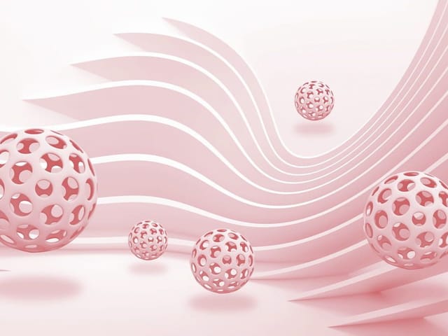 Fototapeta z różowymi kulistymi strukturami i falistymi liniami