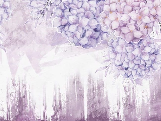 Fototapeta z fioletowymi kwiatami hortensji na pastelowym tle