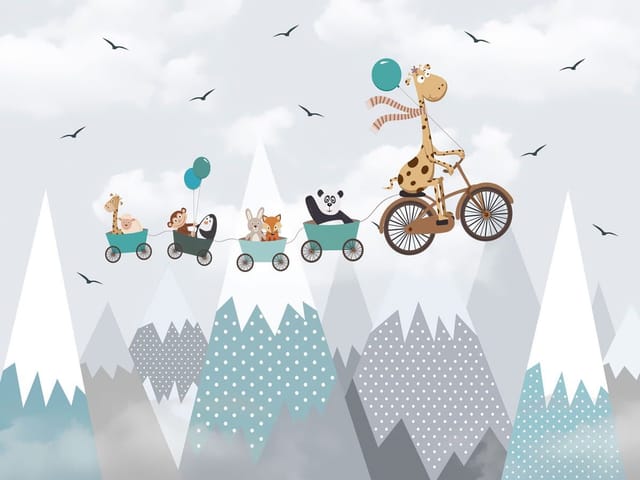 Fototapeta Żyrafa na rowerze z przyczepkami