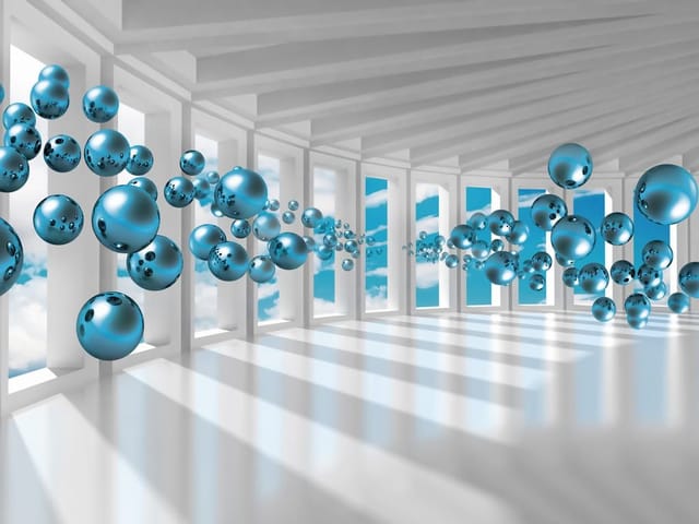 Fototapeta Niebieskie kule w białym wnętrzu