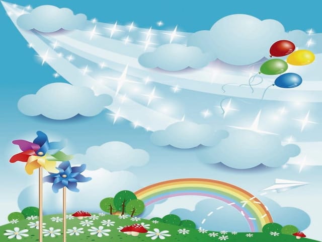 Fototapeta Chmury i Balony na Niebie (mpn: 2654) Fototapeta z błękitnym niebem, chmurami i kolorowymi balonami