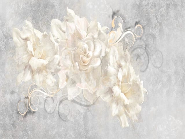 Fototapeta z dużymi białymi kwiatami i delikatnymi ornamentami