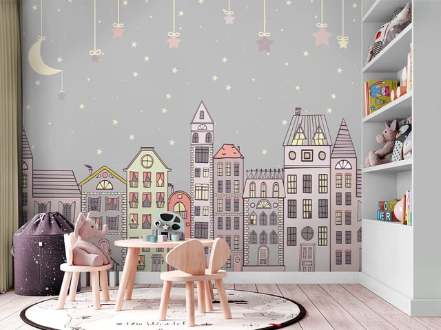 Fototapeta Kolorowe Kamienice z Księżycem