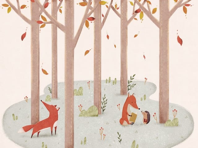 Fototapeta Lis z książką w lesie