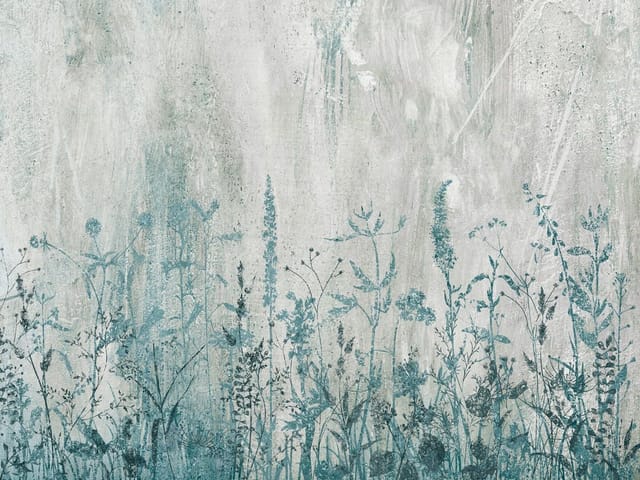 Fototapeta z sylwetkami roślin na teksturowanej ścianie w stonowanych kolorach