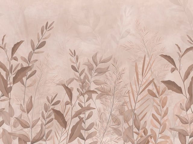 Fototapeta z liśćmi i gałązkami na jasnym, pastelowym tle