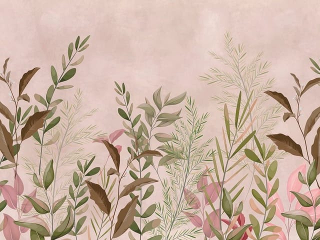 Fototapeta z różnorodnymi liśćmi na jasnym, pastelowym tle