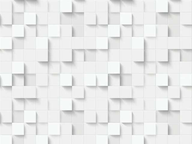 Fototapeta z trójwymiarowymi białymi kwadratami na ścianie, tworząca geometryczny wzór.