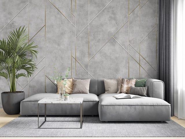 Fototapeta z geometrycznym wzorem, szare tło, złote i białe linie