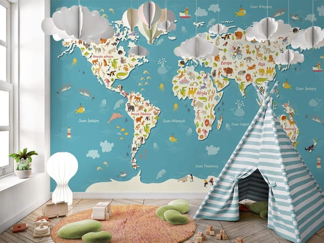 Fototapeta Mapa świata z kontynentami dla dzieci