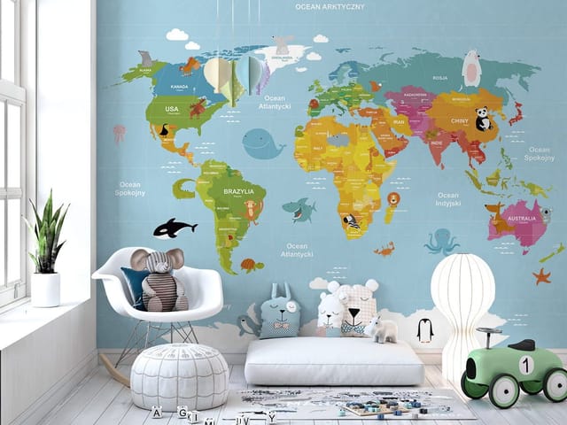 Fototapeta Mapa świata dla dzieci z ilustracjami (kod: 26690) Fototapeta Mapa świata dla dzieci z ilustracjami