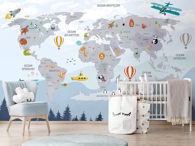 Fototapeta Mapa świata z ilustracjami zwierząt (kod: 26698) Fototapeta Mapa świata z ilustracjami zwierząt