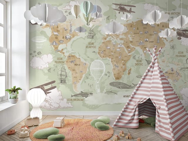 Fototapeta Mapa świata z ilustracjami zwierząt