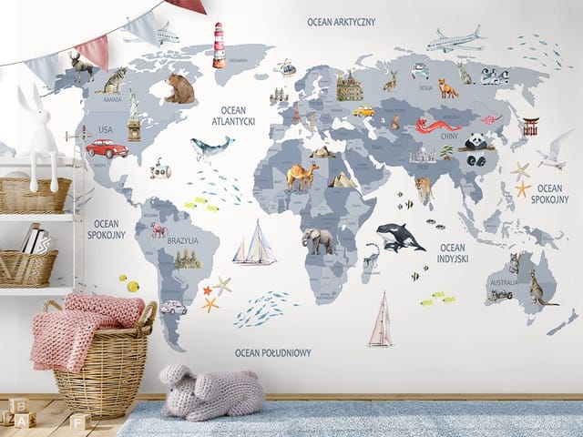 Fototapeta Mapa świata dla dzieci z ikonami (kod: 26701) Fototapeta Mapa świata dla dzieci z ikonami