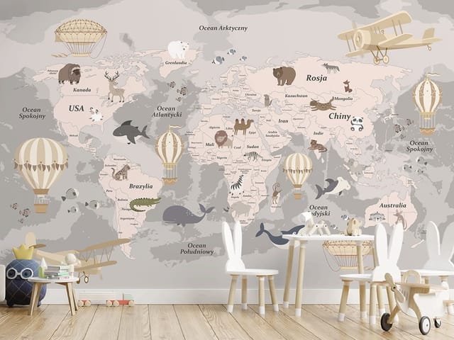 Fototapeta Mapa świata z balonami dla dzieci (kod: 26706) Fototapeta Mapa świata z balonami dla dzieci