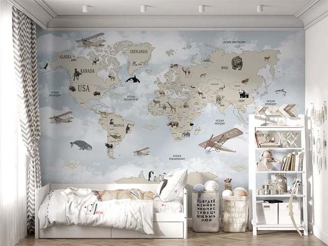 Fototapeta Mapa świata z ilustracjami zwierząt (kod: 26719) Fototapeta Mapa świata z ilustracjami zwierząt