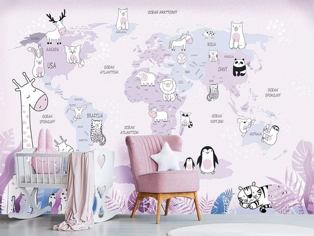 Fototapeta Mapa świata z rysunkowymi zwierzętami (kod: 26723) Fototapeta Mapa świata z rysunkowymi zwierzętami