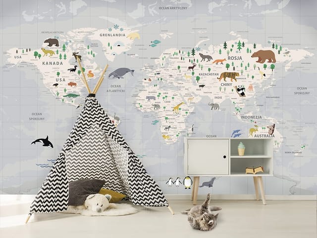 Fototapeta Mapa świata z fauną i florą (kod: 26725) Fototapeta Mapa świata z fauną i florą