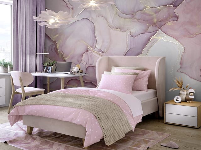 Fototapeta Abstrakcyjne fale w pastelach (kod: 26765) Fototapeta z abstrakcyjnymi falami w pastelowych kolorach i złotymi akcentami