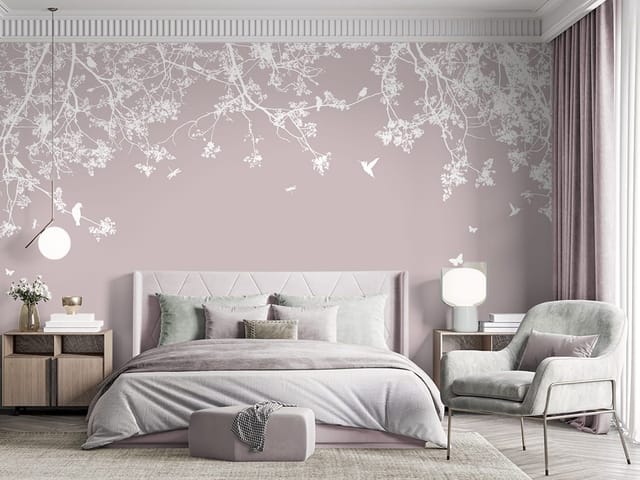 Fototapeta Sakura i Gałęzie Drzewa (kod: 26780) Fototapeta z gałęziami drzewa sakura i jednolitym tłem