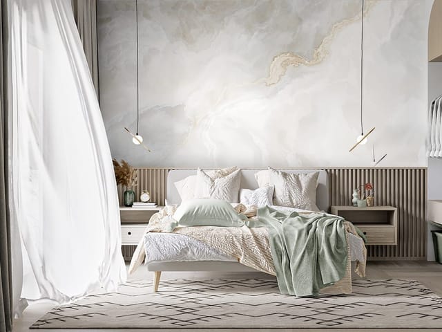 Fototapeta Abstrakcyjne wzory marmuru (kod: 26801) Fototapeta z abstrakcyjnymi wzorami marmuru w jasnych odcieniach beżu z delikatnymi liniami