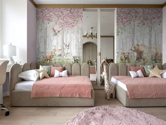 Fototapeta Zwierzęta w lesie z kwiatami