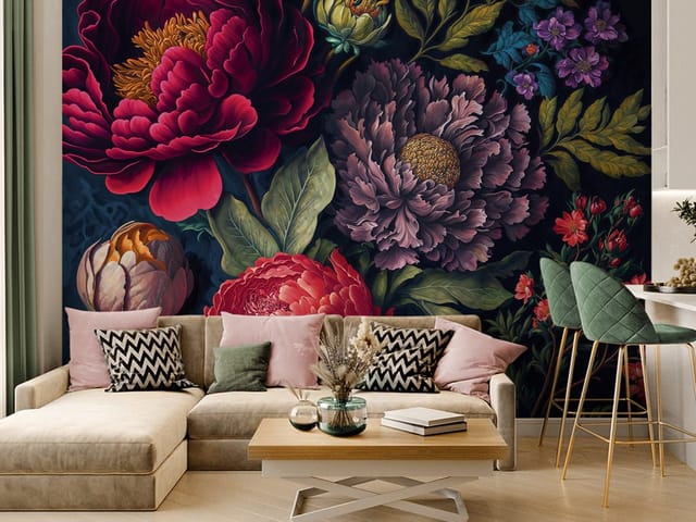 Fototapeta Egzotyczne kwiaty na ciemnym tle