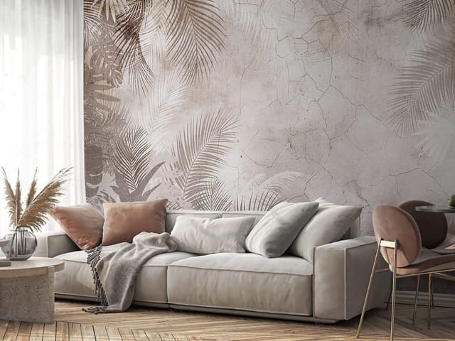 Fototapeta Liście palmowe na tle ściany