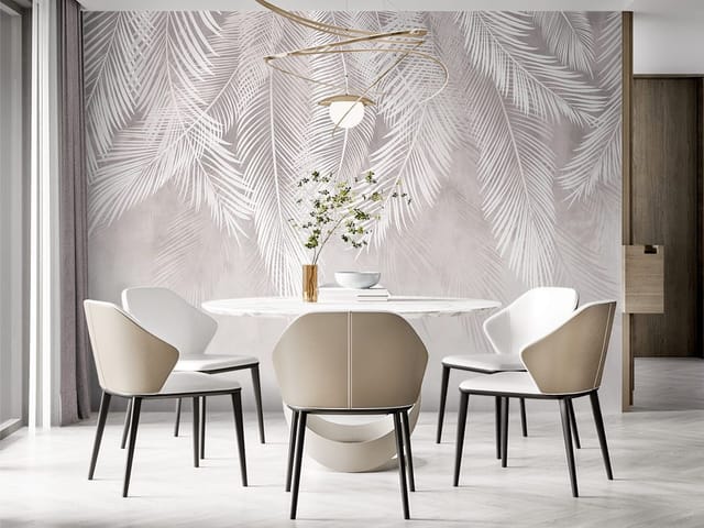 Fototapeta Białe liście palmowe na jasnym tle